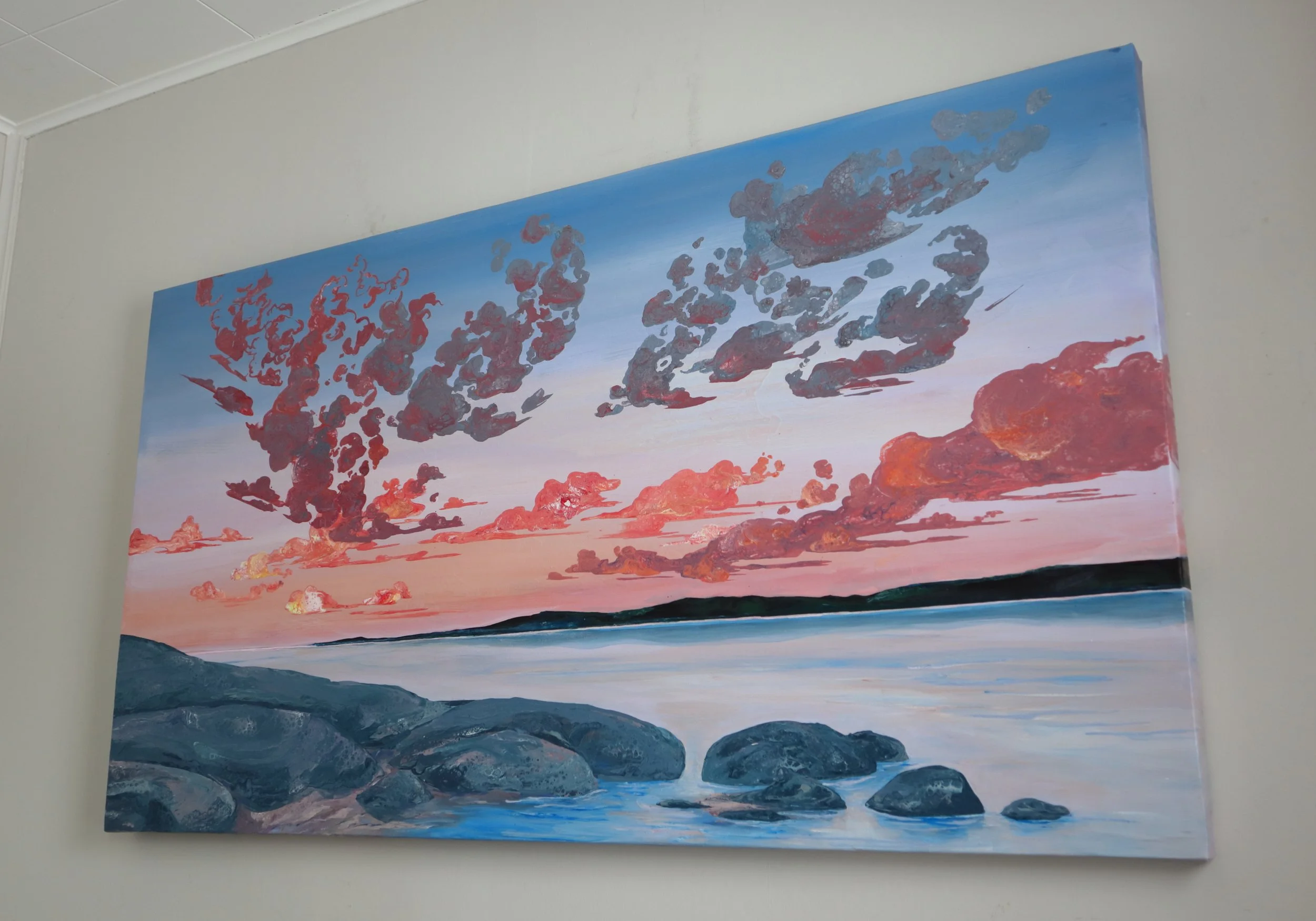 リカルドゴンザレス 原画 WET PAINT Serenity. 30 x 54 inches. — Leah's Acrylic Pours Original Wall